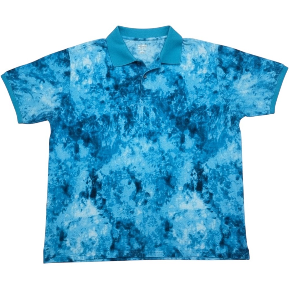 Lands End Blue Tie Dye Polo Shirt Womens 2X Short Sleeve Cotton Pique V10398